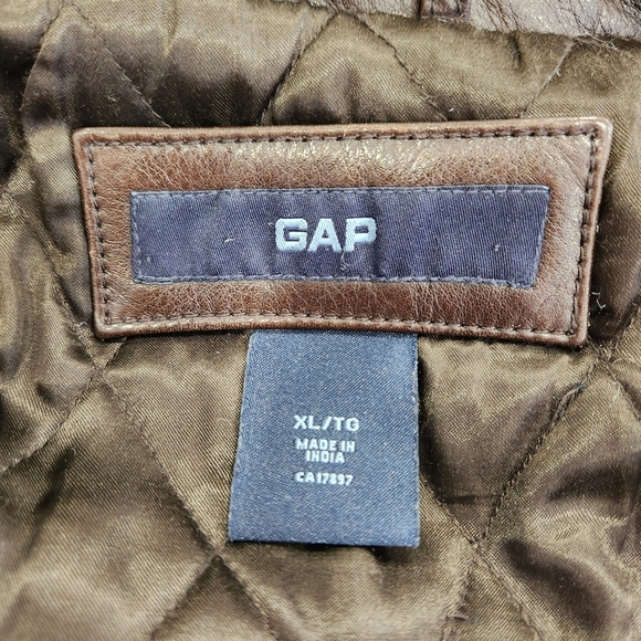 Vintage Gap 100% Cow Leather Long Jacket Mens XL Brown Quilted Lined 3 Button - Picture 7 of 11